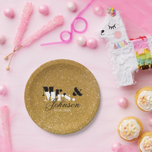 Assiettes En Carton Parties scintillant d'or Plaques papier M. et Mme  (Fête)