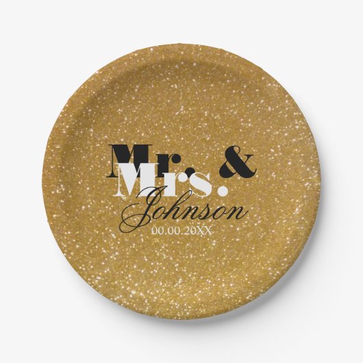 Assiettes En Carton Parties scintillant d'or Plaques papier M. et Mme (Devant)