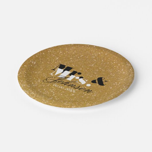 Assiettes En Carton Parties scintillant d'or Plaques papier M. et Mme  (Angle)