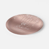 Assiettes En Carton Parties scintillant d'or rose 60e fête d'anniversa (Angle)