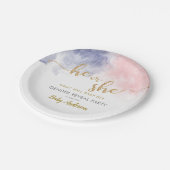 Assiettes En Carton Parties scintillant d'or rose et bleu foncé Révéla (Angle)