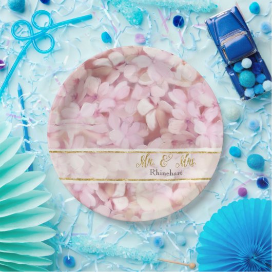 Assiettes En Carton Parties scintillant d'or Rose Hydrangea Fleurs M e (Fête)