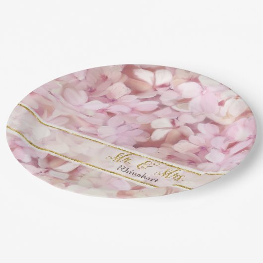 Assiettes En Carton Parties scintillant d'or Rose Hydrangea Fleurs M e (Angle)