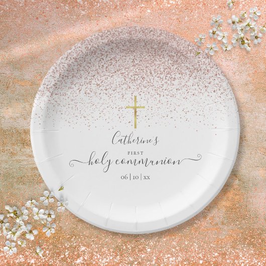 Assiettes En Carton Parties scintillant d'or Rose moderne Première com