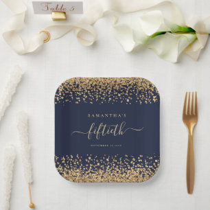 Assiettes En Carton Parties scintillant d'or Script Marine Blue Glam 5