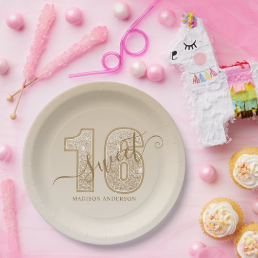 Assiettes En Carton Parties scintillant d'or Script Sweet 16 Anniversa (Fête)