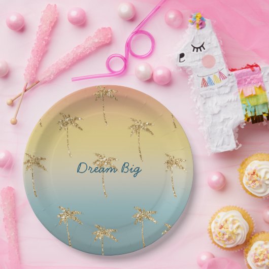 Assiettes En Carton Parties scintillant d'or Sunset Palm Trees (Fête)