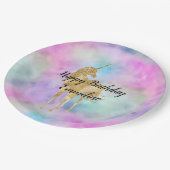 Assiettes En Carton Parties scintillant d'or Unicorne violet rose Aqua (Angle)