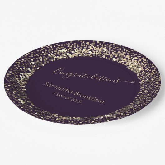 Assiettes En Carton Parties scintillant d'or violet personnalisé (Angle)