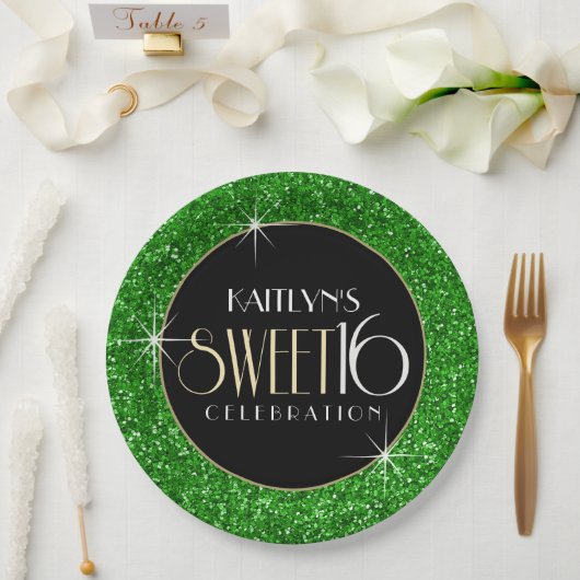 Assiettes En Carton Parties scintillant douce 16 Faux verte (Mariage)