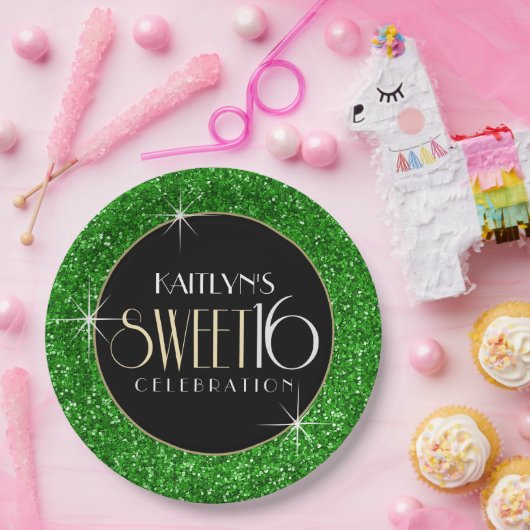 Assiettes En Carton Parties scintillant douce 16 Faux verte (Fête)