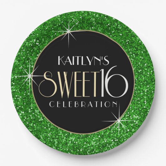 Assiettes En Carton Parties scintillant douce 16 Faux verte (Devant)