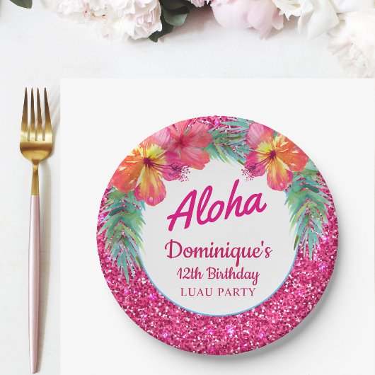 Assiettes En Carton Parties scintillant du parti Aloha Luau Hibiscus t