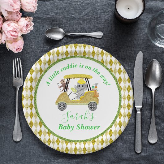 Assiettes En Carton Parties scintillant Elephant & Monkey Golf Baby sh