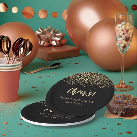 Assiettes En Carton Parties scintillant Empreinte de léopard Black Gol (Multi)
