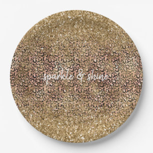 Assiettes En Carton Parties scintillant Empreinte de léopard Gold Pin