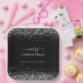 Assiettes En Carton Parties scintillant en argent Nom noir Joyeux Noël (Fête)