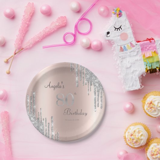 Assiettes En Carton Parties scintillant en argent Rose Gold 80e (Fête)