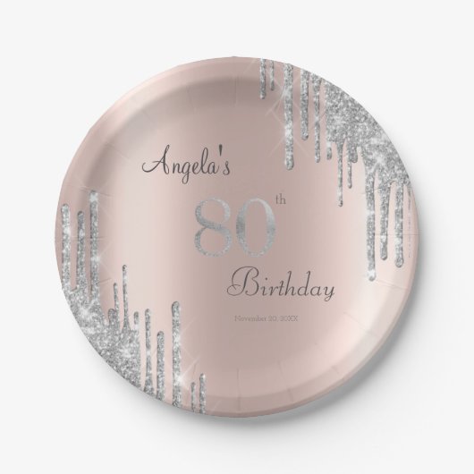 Assiettes En Carton Parties scintillant en argent Rose Gold 80e (Devant)