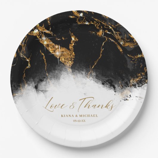 Assiettes En Carton Parties scintillant en marbre Mariage Black Gold I (Devant)