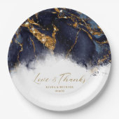 Assiettes En Carton Parties scintillant en marbre Mariage Marine Blue  (Devant)