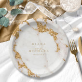 Assiettes En Carton Parties scintillant en marbre moderne Mariage Gold