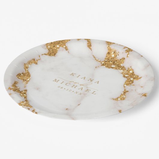 Assiettes En Carton Parties scintillant en marbre moderne Mariage Gold (Angle)
