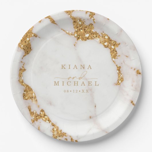 Assiettes En Carton Parties scintillant en marbre moderne Mariage Gold (Devant)