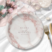 Assiettes En Carton Parties scintillant en marbre moderne Mariage Rose