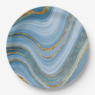 Assiettes En Carton Parties scintillant en or bleu marbre élégant Ab