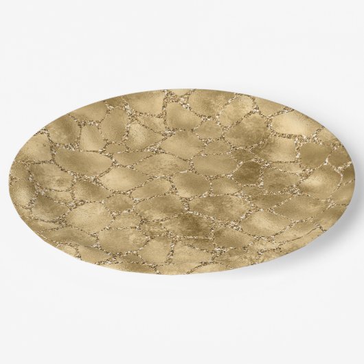 Assiettes En Carton Parties scintillant en or Giraffe  (Angle)