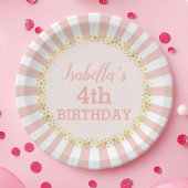 Assiettes En Carton Parties scintillant en or rayé rose blanc Confetti