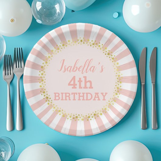 Assiettes En Carton Parties scintillant en or rayé rose blanc Confetti