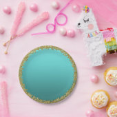 Assiettes En Carton Parties scintillant en or trempé Turquoise Aqua Gl (Fête)