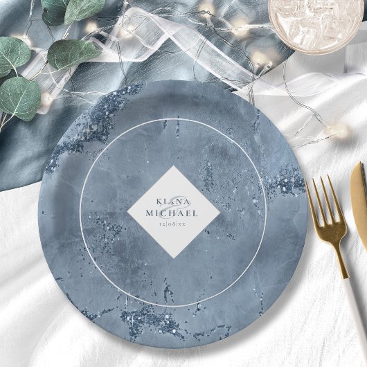 Assiettes En Carton Parties scintillant en pierre Mariage Dusty Blue I