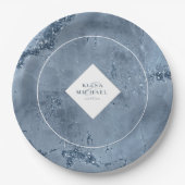 Assiettes En Carton Parties scintillant en pierre Mariage Dusty Blue I (Devant)