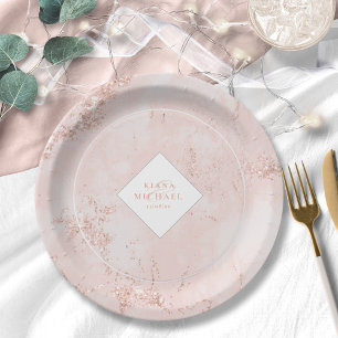 Assiettes En Carton Parties scintillant en pierre Rose Mariage Gold ID