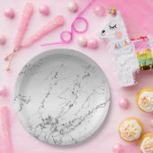 Assiettes En Carton Parties scintillant en verre de marbre d'argent (Fête)