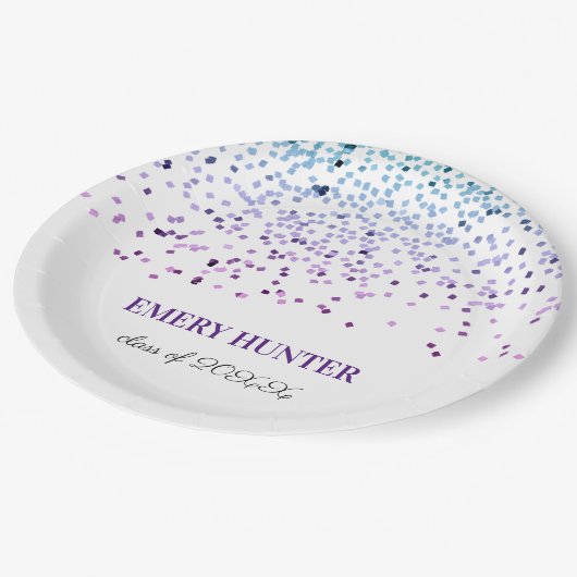 Assiettes En Carton Parties scintillant éparpillée Bleu et violet (Angle)
