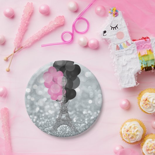Assiettes En Carton Parties scintillant et ballons d'argent Paris Tour (Fête)