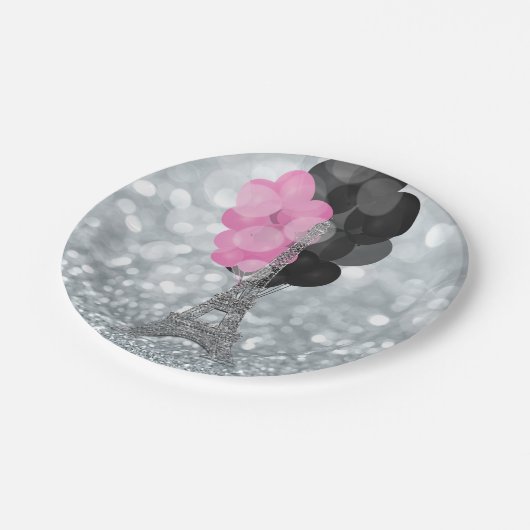 Assiettes En Carton Parties scintillant et ballons d'argent Paris Tour (Angle)