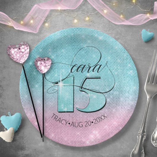Assiettes En Carton Parties scintillant et brillant Quinceanera Turquo