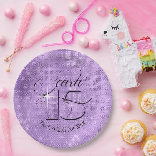 Assiettes En Carton Parties scintillant et brille Quinceanera Violet I (Fête)