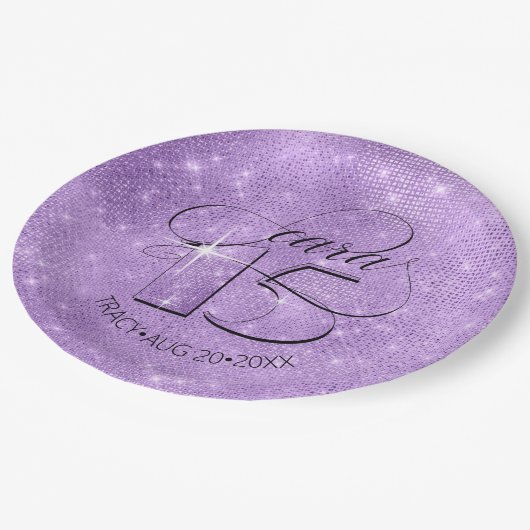 Assiettes En Carton Parties scintillant et brille Quinceanera Violet I (Angle)