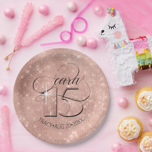 Assiettes En Carton Parties scintillant et Shine Quinceanera Rose Gold (Fête)