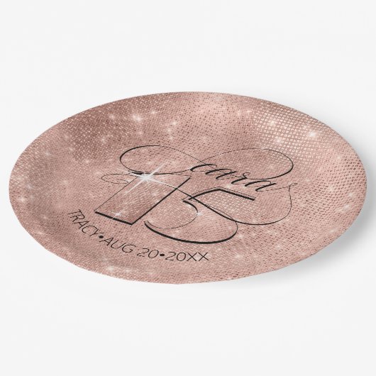 Assiettes En Carton Parties scintillant et Shine Quinceanera Rose Gold (Angle)