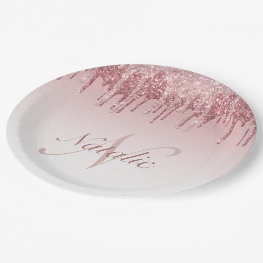 Assiettes En Carton parties scintillant étincelante rose et or rose (Angle)