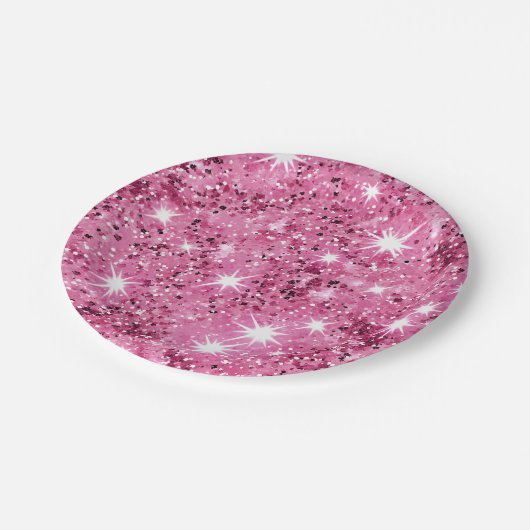 Assiettes En Carton Parties scintillant Étoiles roses chaudes (Angle)
