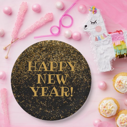 Assiettes En Carton Parties scintillant Festive Noir et Or Bonne Année (Fête)