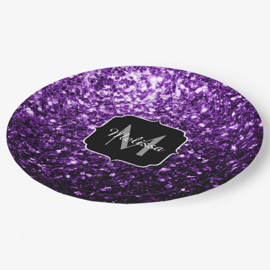 Assiettes En Carton Parties scintillant foncé violet faux brillant sci (Angle)